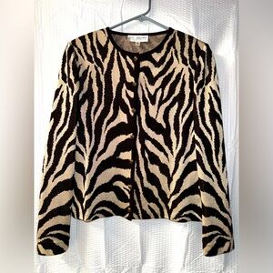 St. John Collection Zebra Pattern Knit Cardigan Size 6